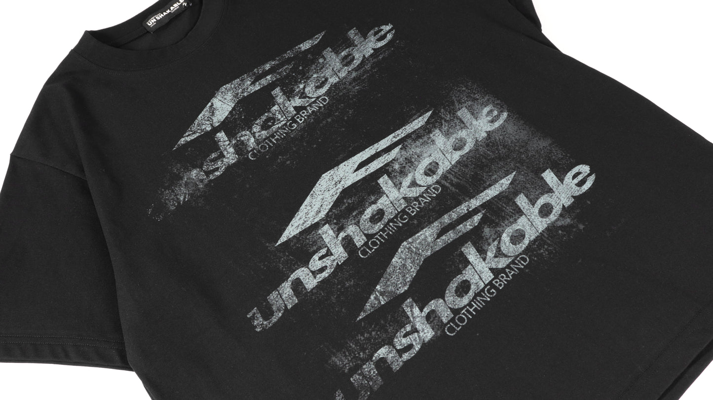 Unshakable Triple Logo Distressed Print Oversized Tee Vintage Washed Streetwear Short Sleeve T-Shirt