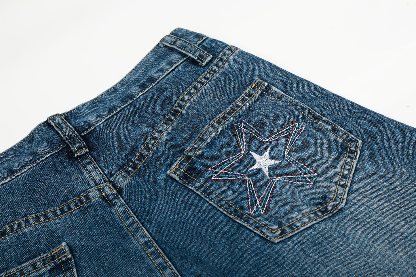 Star Embroidery Wide Leg Barrel Jeans High Waist Washed Y2K Streetwear Denim Pants