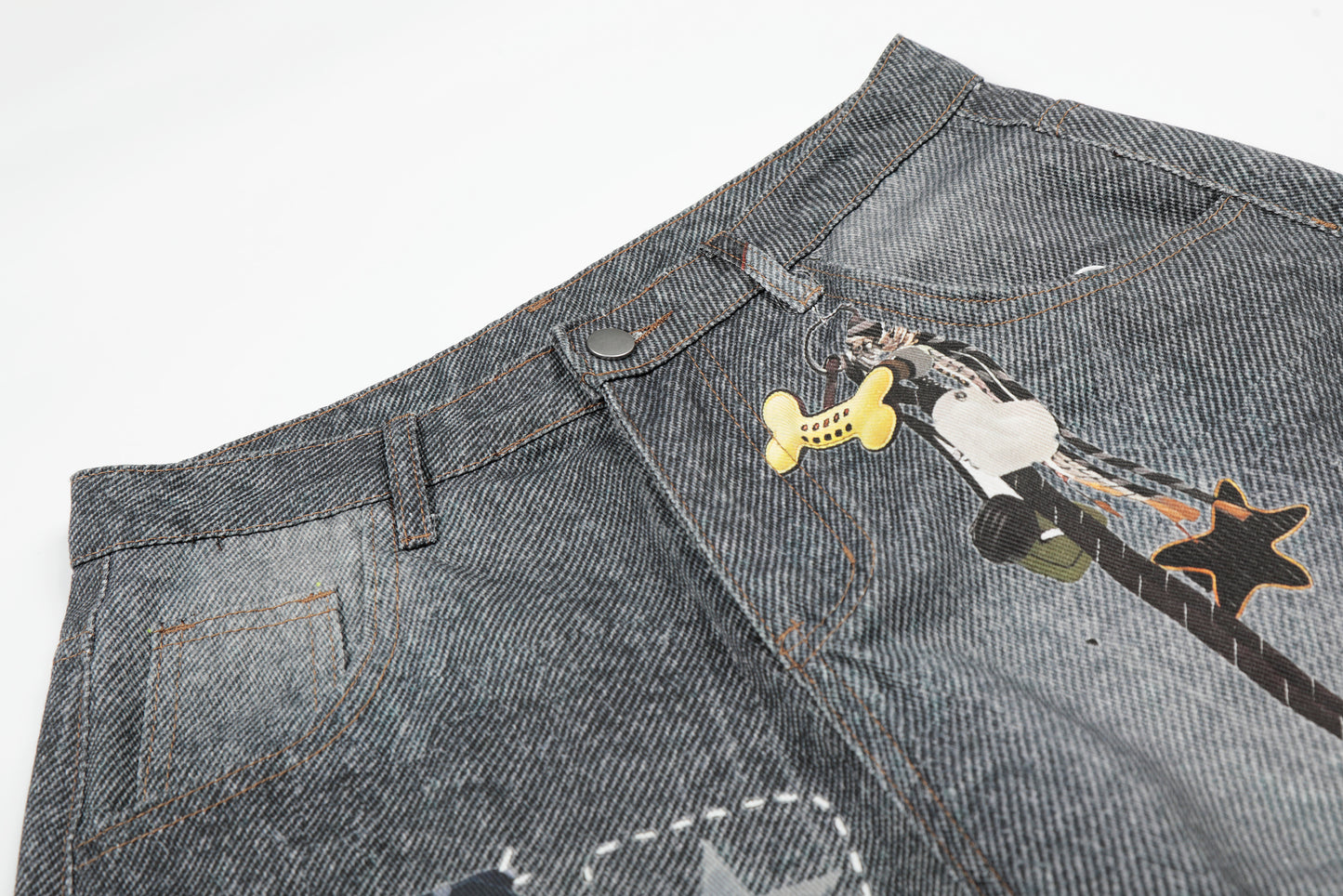 Women's Multi Patch Embroidery Charm Pendant High Waist Washed Denim Shorts Y2K Streetwear Bermuda Jean Shorts