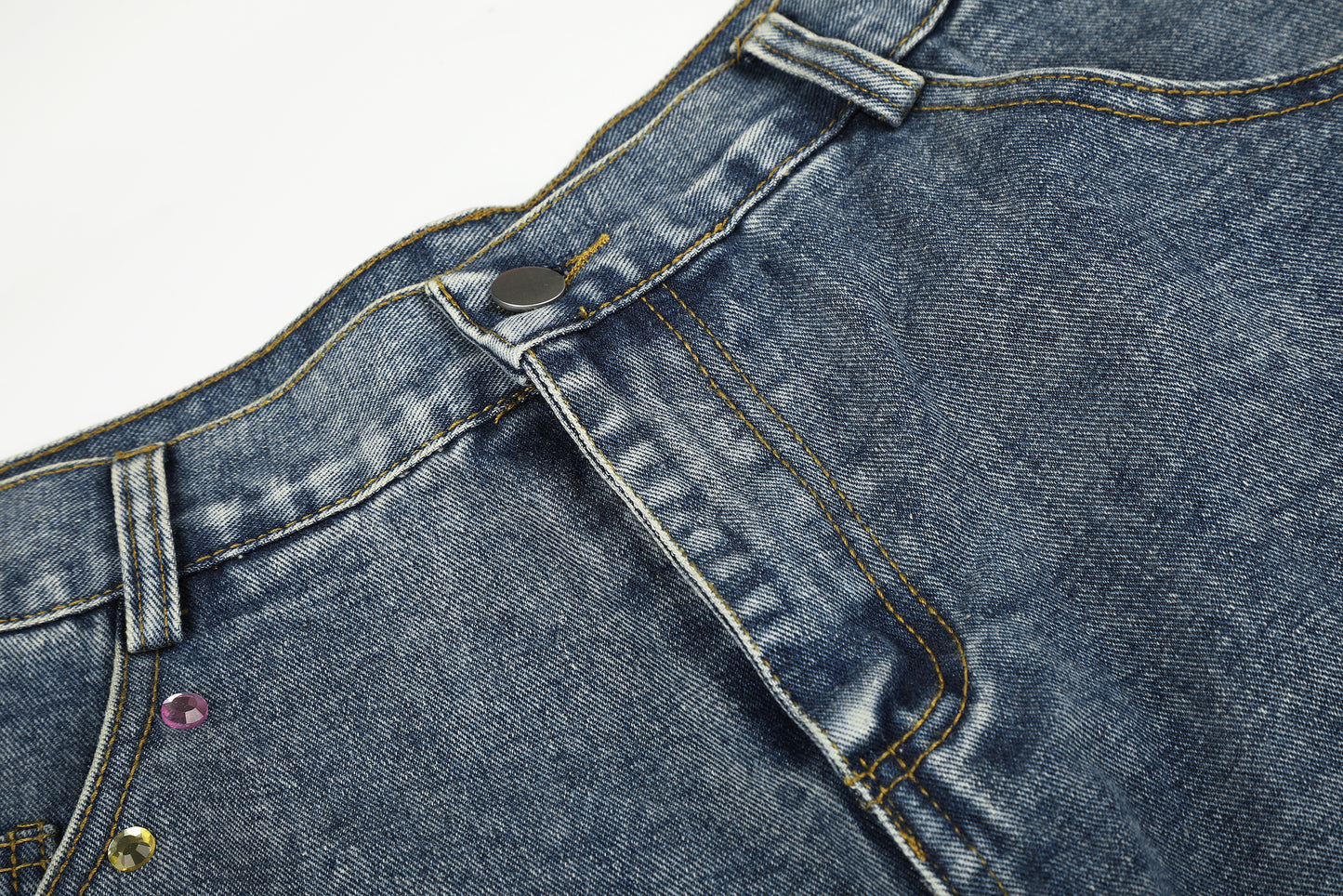 Women's Script Embroidery Rhinestone Wide Leg Denim Shorts High Waist Washed Casual Streetwear Jean Shorts