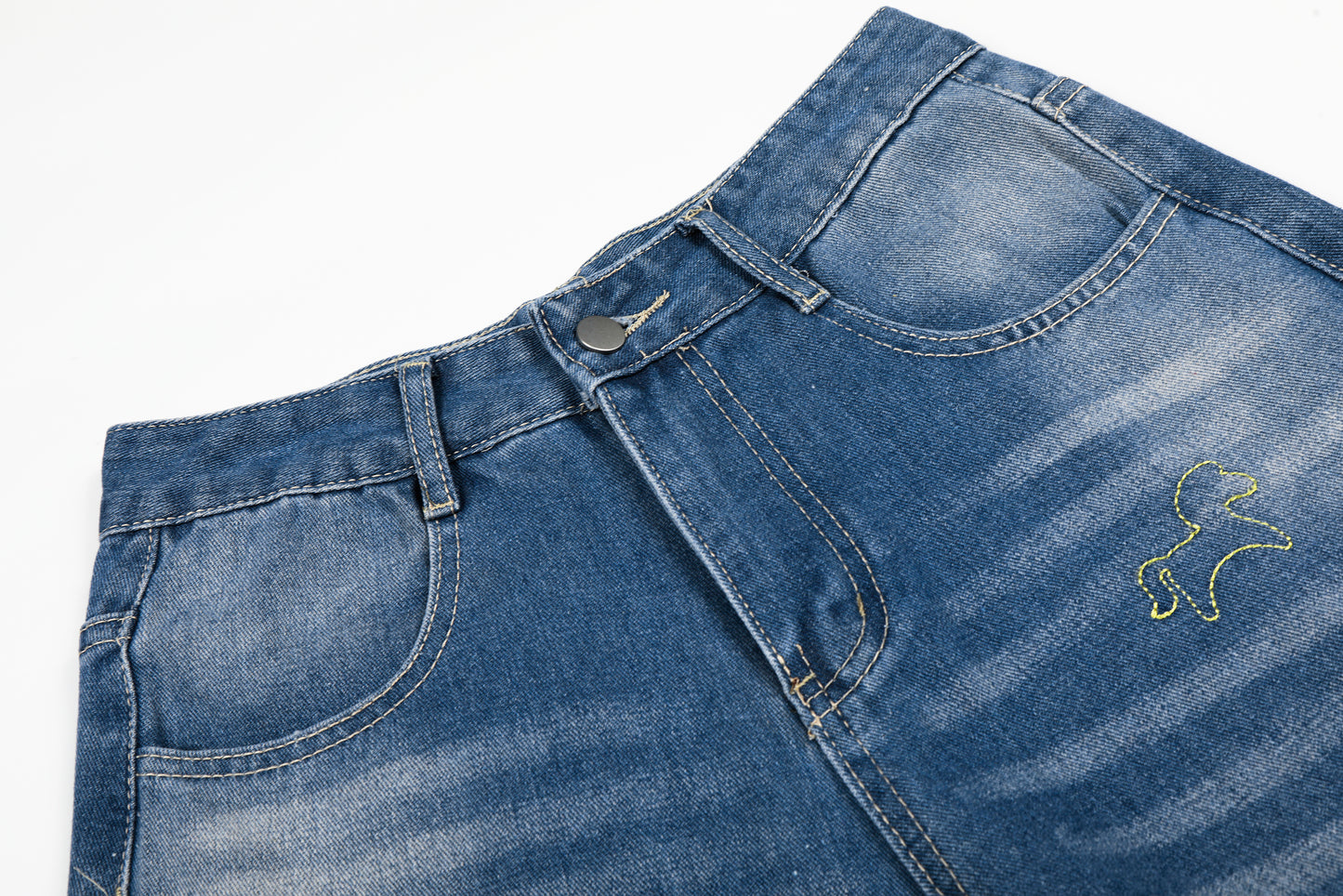 Unicorn Embroidery Wide Leg Denim Jeans High Waist Spiral Print Y2K Streetwear Casual Pants