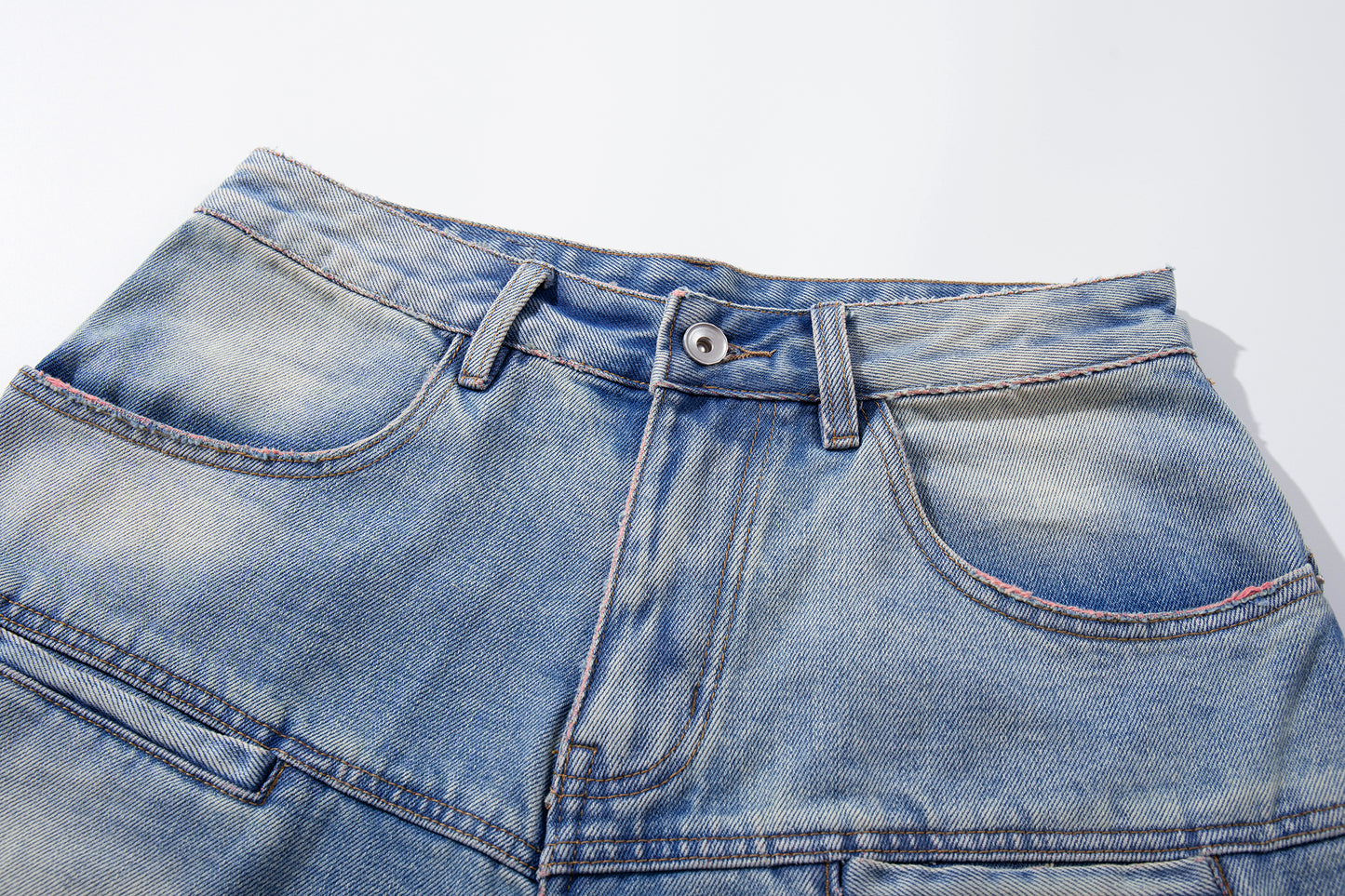 Light Blue Distressed Wide-Leg Cropped Denim Shorts