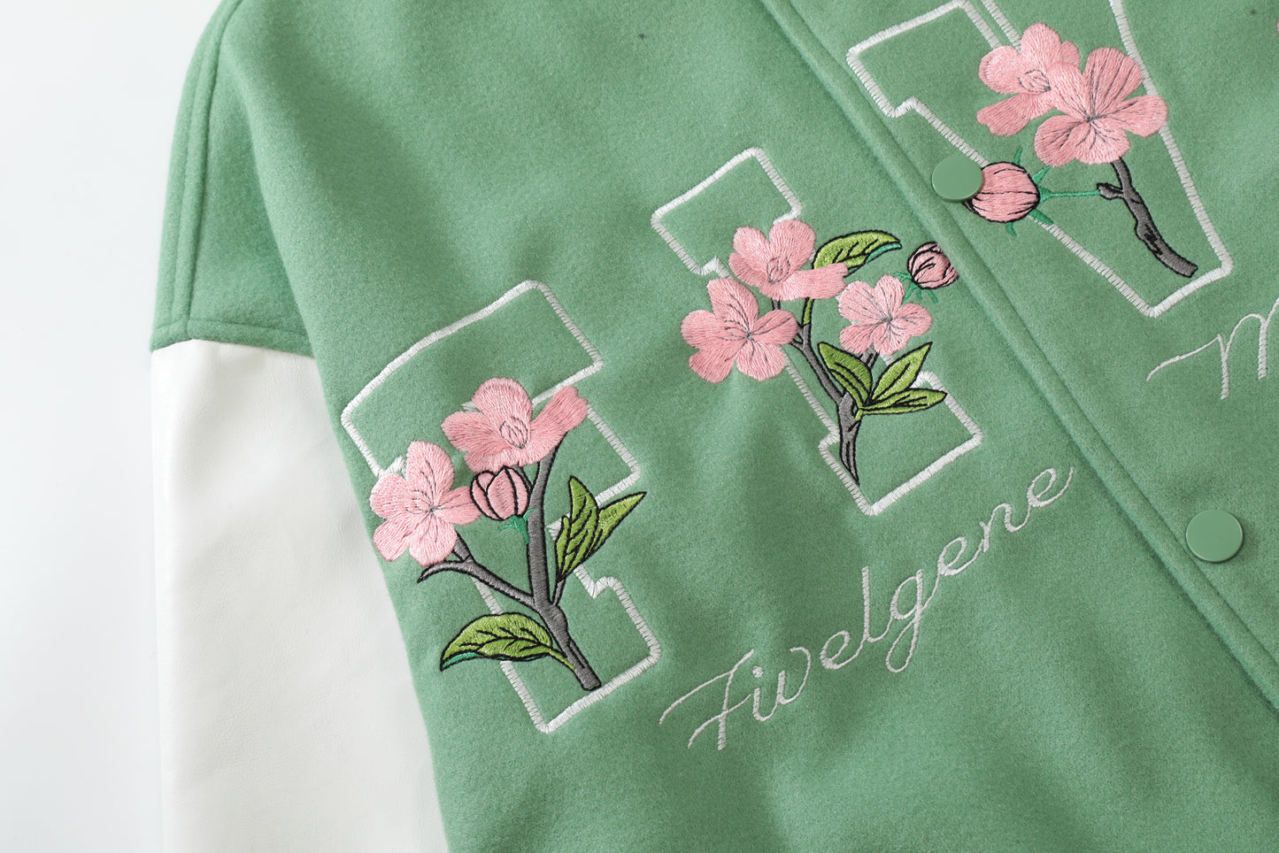 Oversized Floral Embroidery Baseball Jacket Snap Button Color Block Streetwear Casual Fall Outerwear
