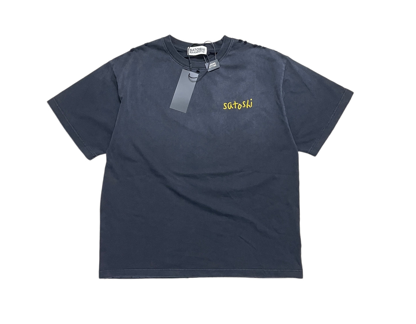 Satoshi Nakamoto Chain Stitch Tee Distressed Washed Heavyweight Cotton Embroidered Destroyed Vintage Streetwear T-Shirt | Chain Stitch