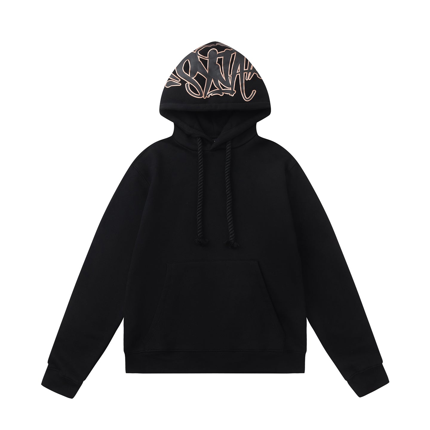 Black hooded sweatshirt and tapered jogger pants set with a graffiti-style hood graphic - view 19