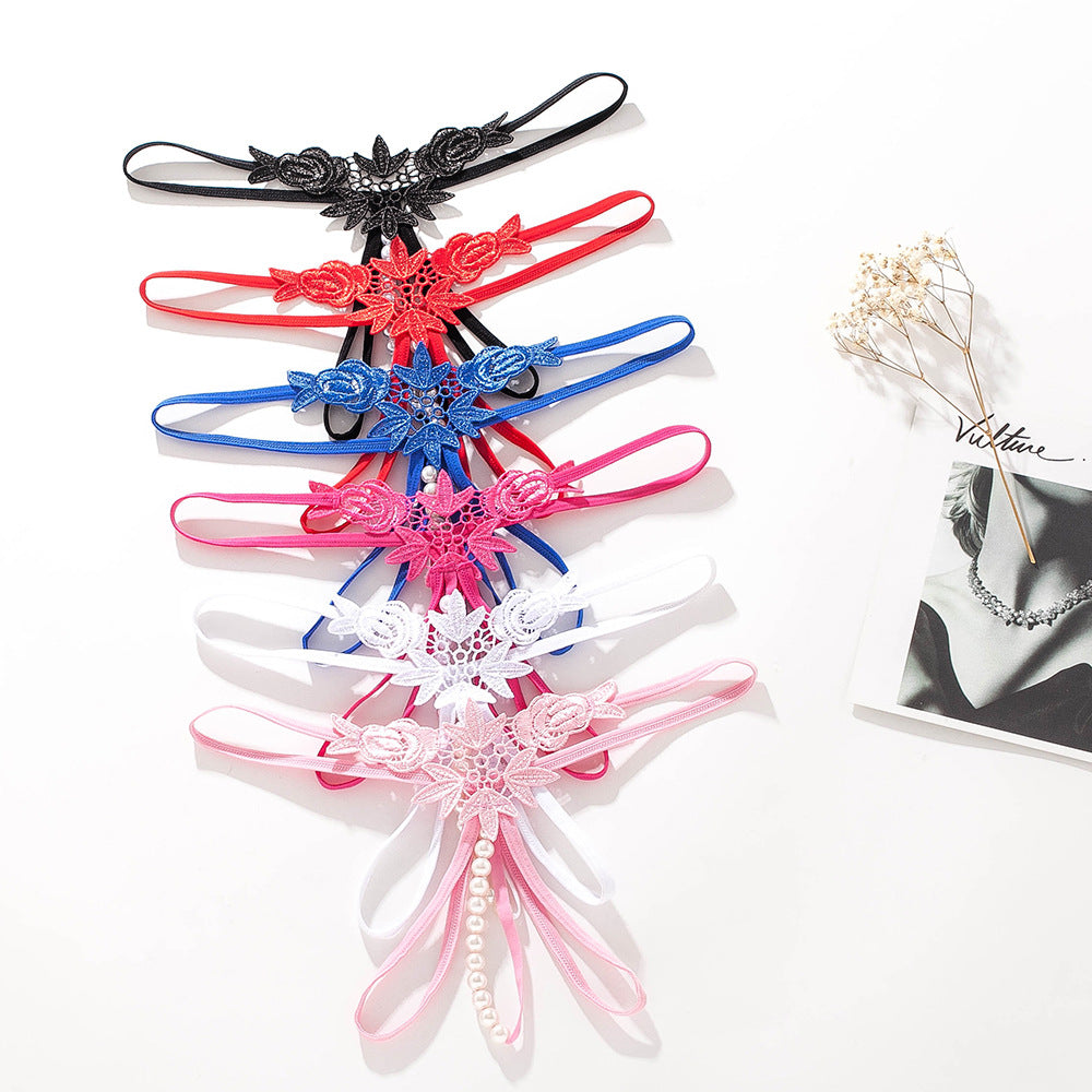 Pearl Play Embroidered Crotchless Thong