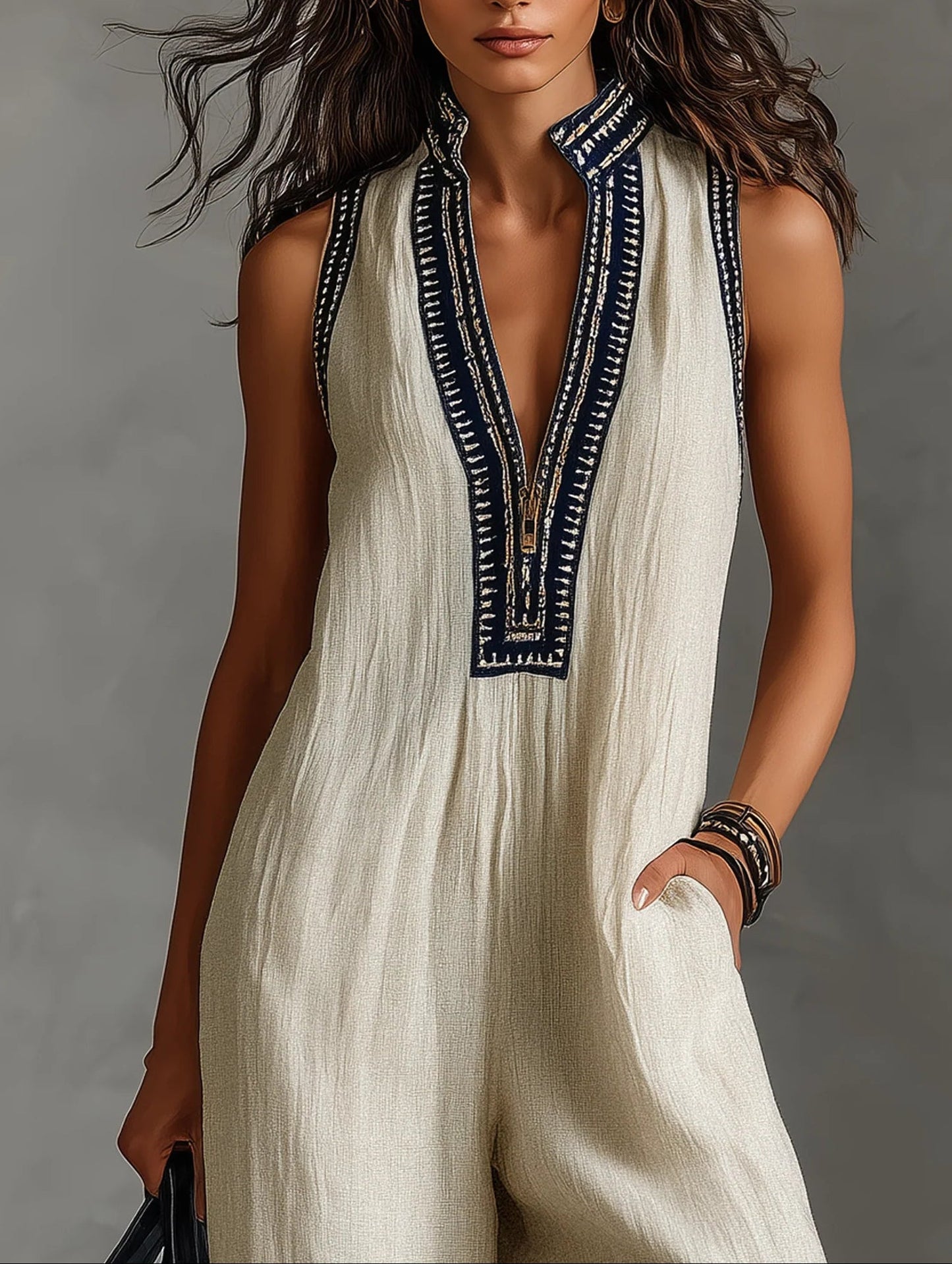 Minimalist stand-up collar zipper sleeveless jumpsuit - Seldom Seen Styles