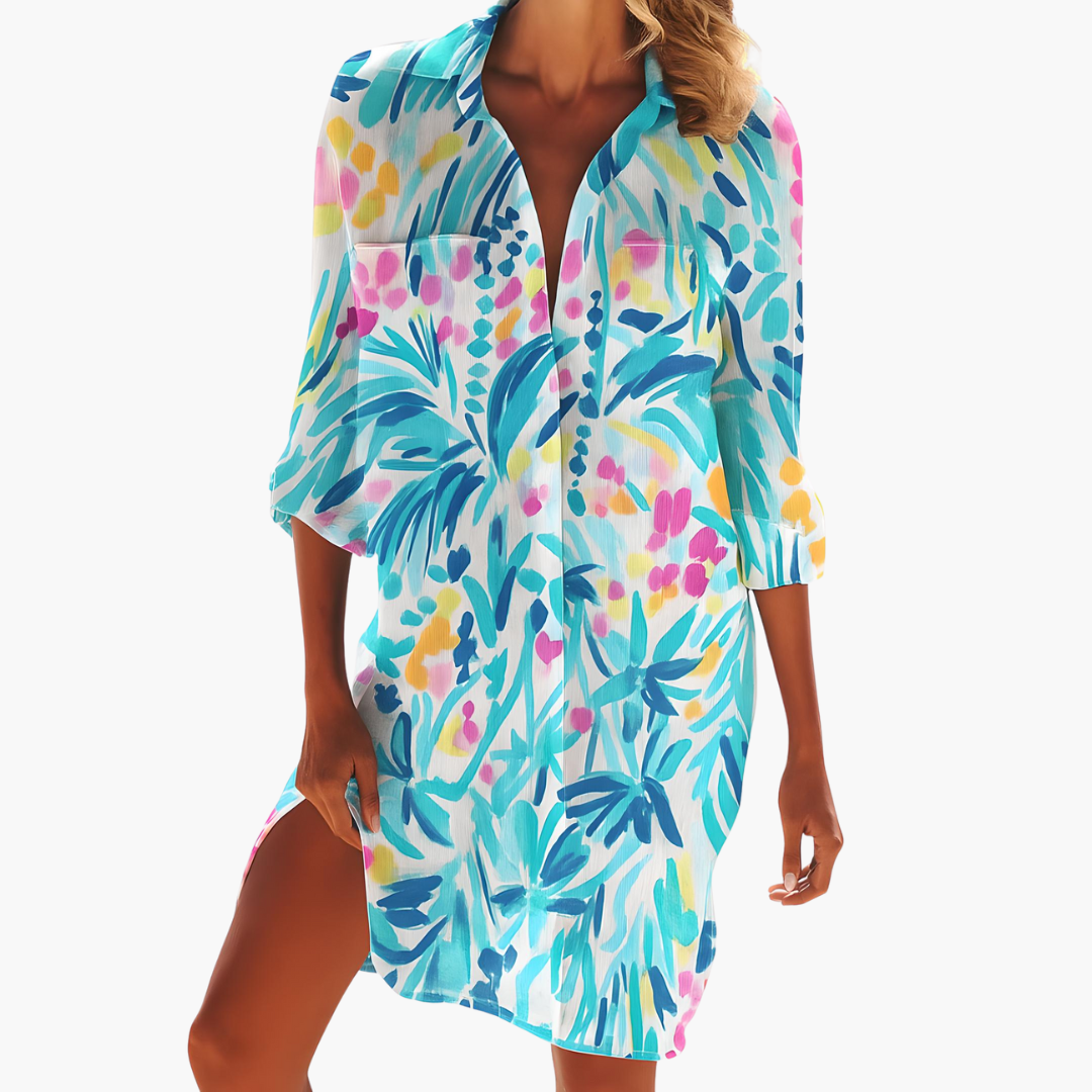 Women's Shirt Dress with Long Sleeves and Button Placket - Seldom Seen Styles