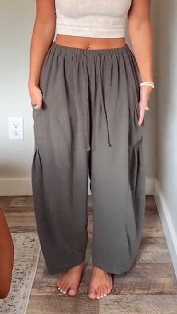 Women's Cotton and Linen Double Pocket Casual Trousers - Seldom Seen Styles