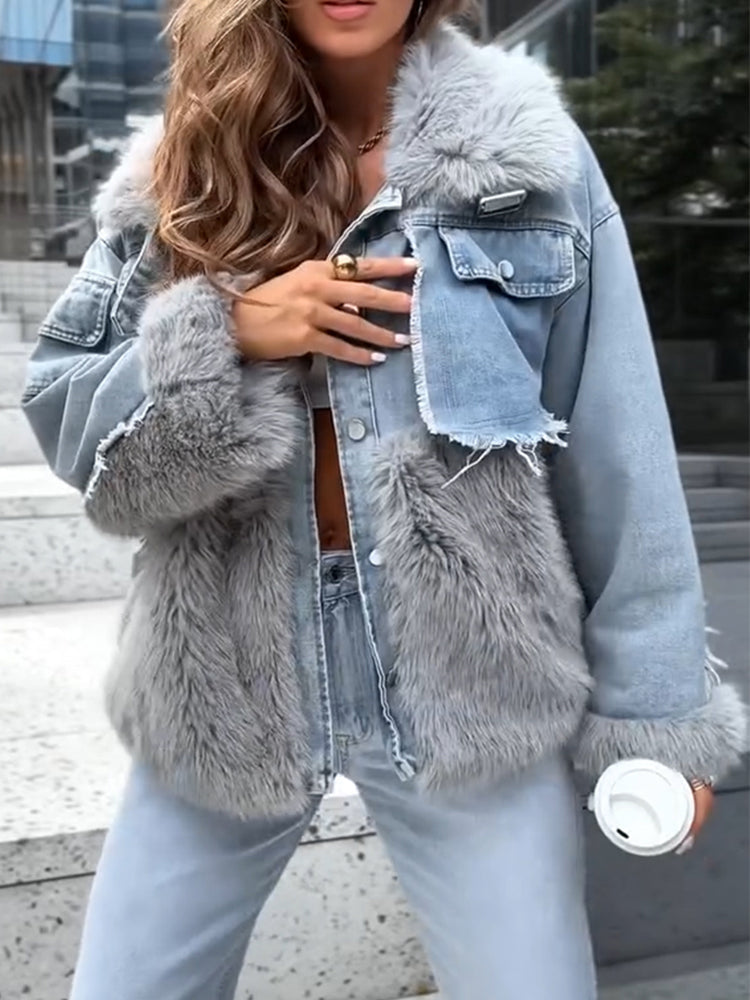 Womens Fur Collar Splicing Temperament Casual Coat - Seldom Seen Styles