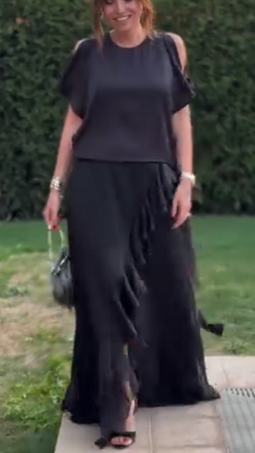 Women Round Neck Hollow Splicing Irregular Elegant Temperament Dress - Seldom Seen Styles