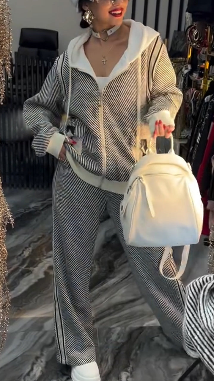 Women Hooded Drawstring Jacket + Pants Casual Set - Seldom Seen Styles