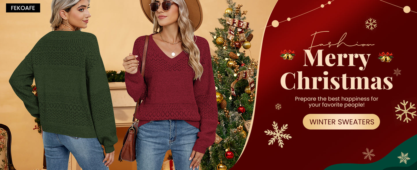 Womens Sweaters 2025 Fall V Neck Long Sleeve Hollow Knit Pullover Sweaters for Women