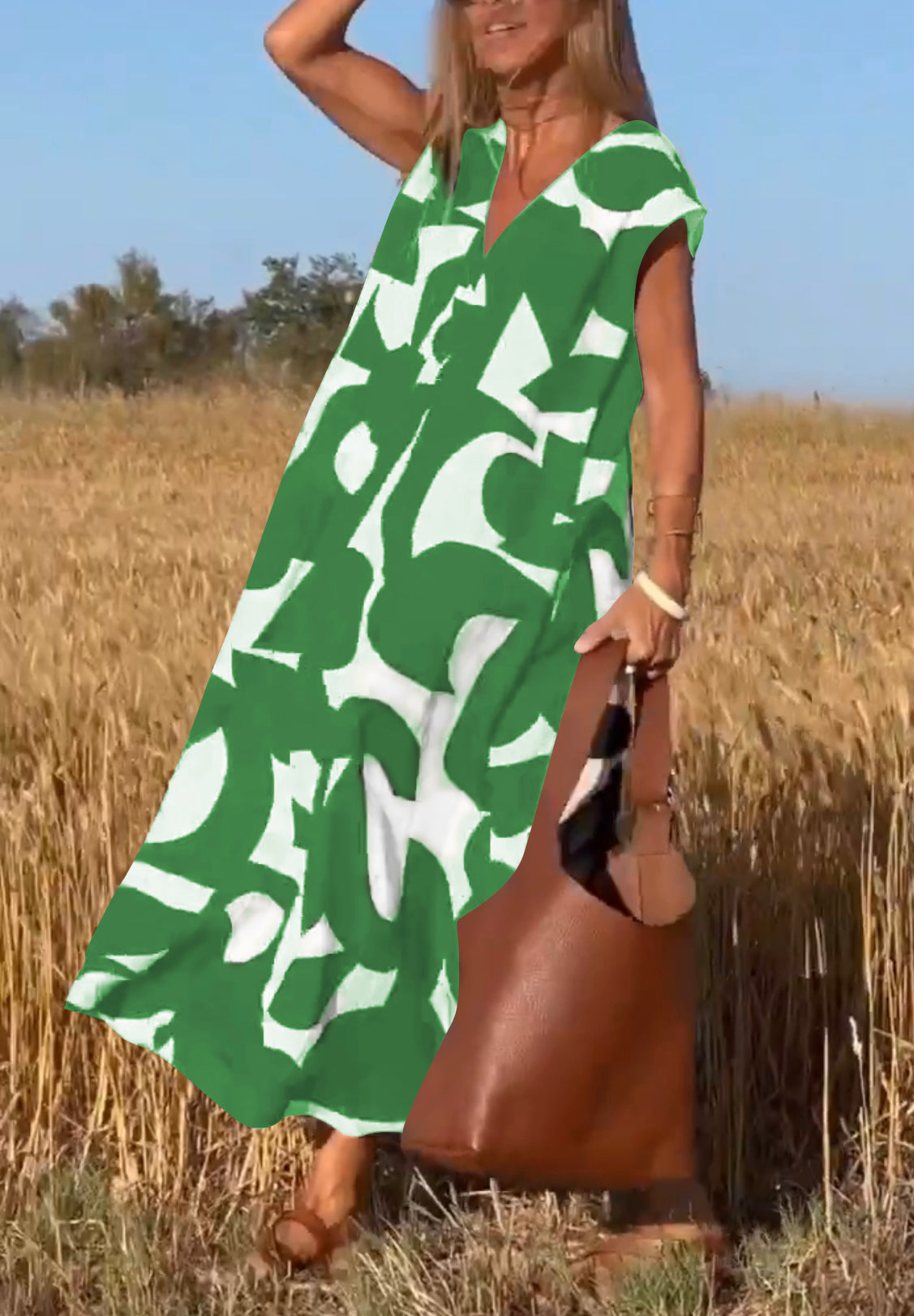 Women's Casual Printing V Neck Mixi Dress - Seldom Seen Styles