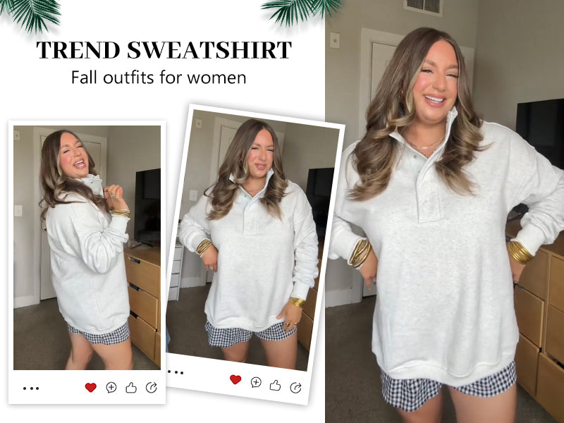 Sweatshirt for Women Oversized Casual Long Sleeve Button Henley Neck Pullover Tops Fashion Outfits Clothes - Seldom Seen Styles