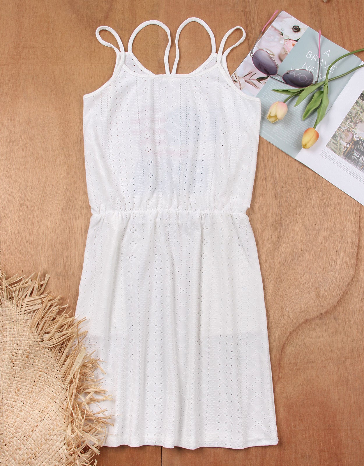 Explore More Collection -summer tank dresses Eyelet Scoop Neck Sleeveless Dress