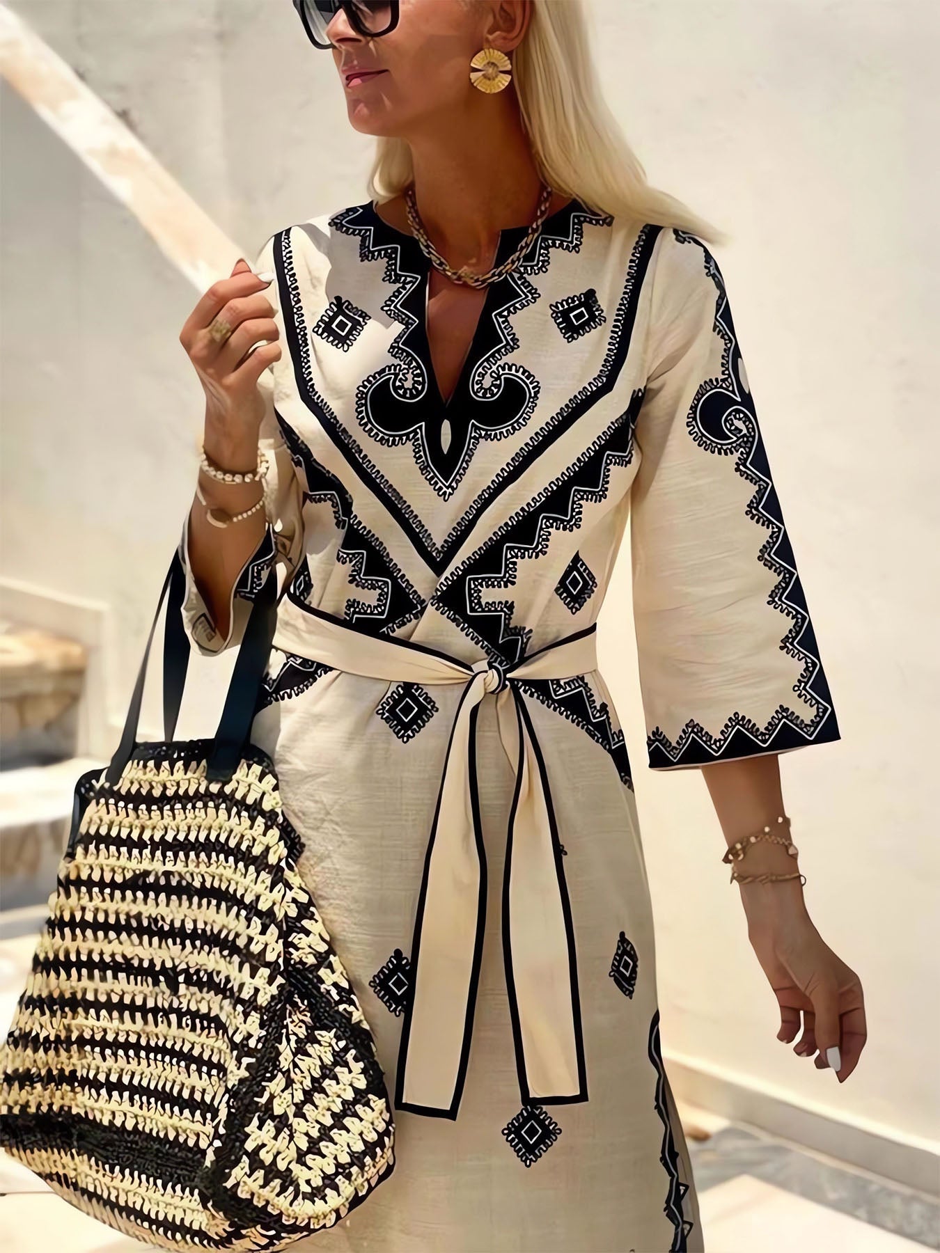 V-Neck Belt Dress - Seldom Seen Styles