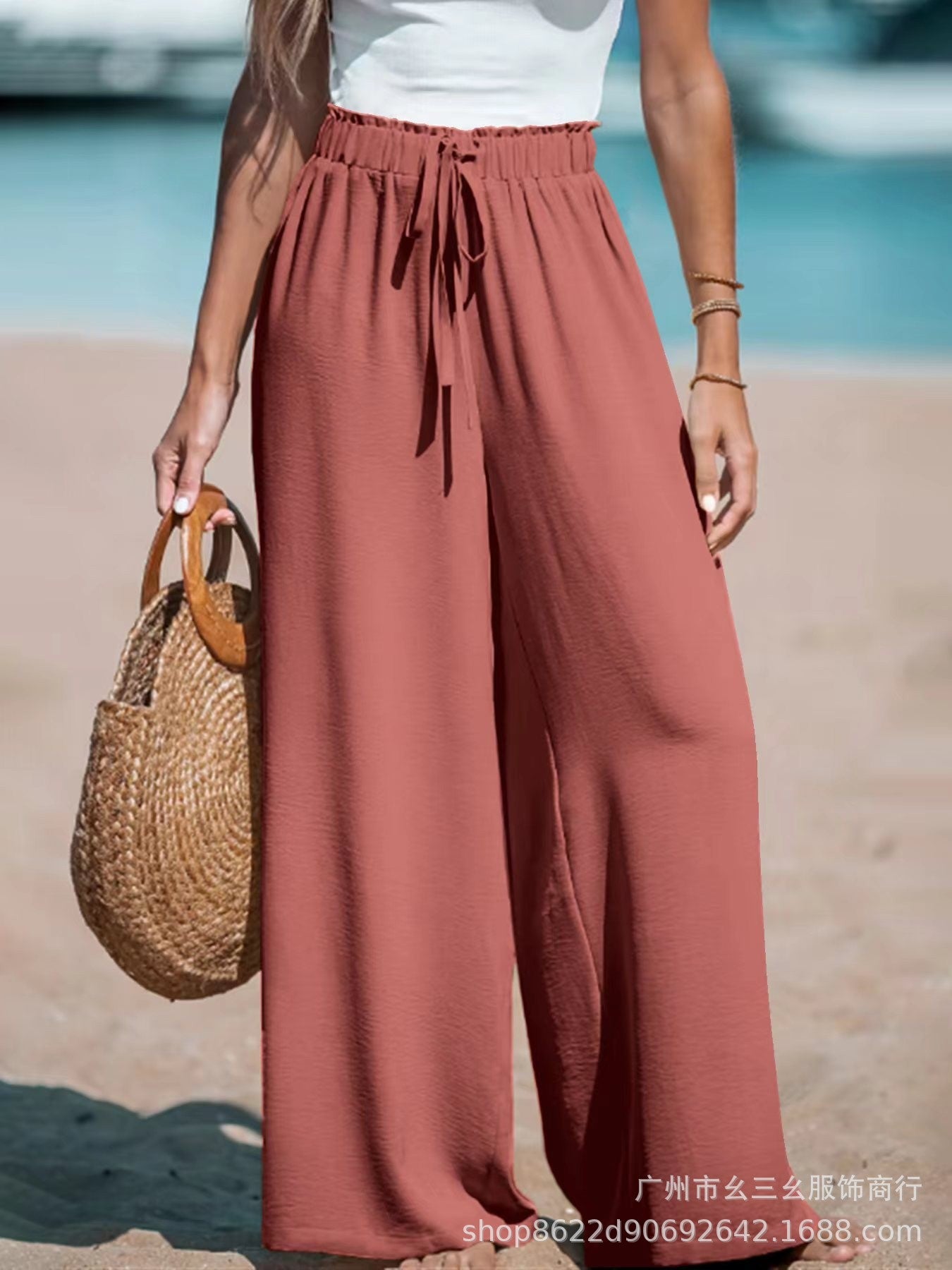 Women Wide Leg Pants High Waisted Trousers Linen Palazzo Lounge Beach Cover Ups Flowy Pants - Seldom Seen Styles