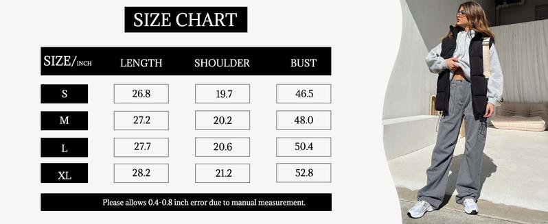 Women's Winter Oversized Puffer Vest Lightweight Stand Collar Flysleeve Insulated Padded Puffy Jackets Coat with Pockets Outerwear Casual Zipper Tops Black Fitted Minimalist - Seldom Seen Styles