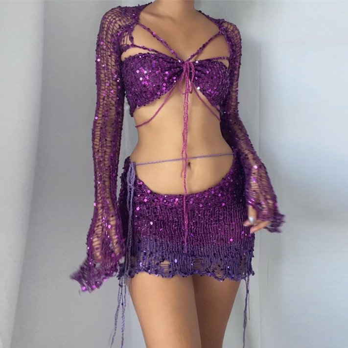 Knitted Sequin Crop Top and Skirt Matching Set - Seldom Seen Styles