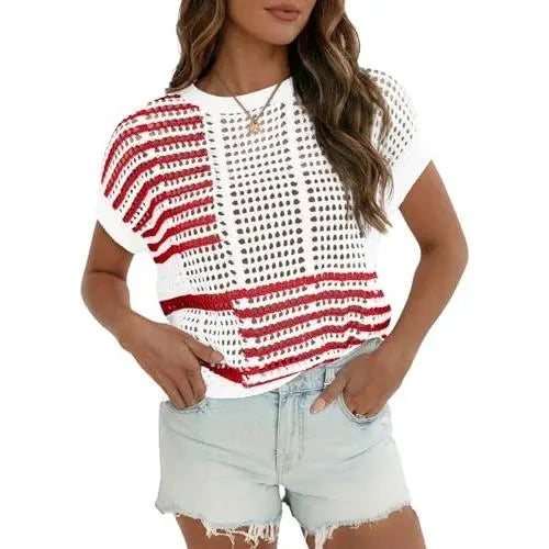 Fisoew Women's Bohemian-Inspired Beige Crochet Top with V-Neck #Springtok #TikTokShopJumpstartSale Casual Chic - Seldom Seen Styles