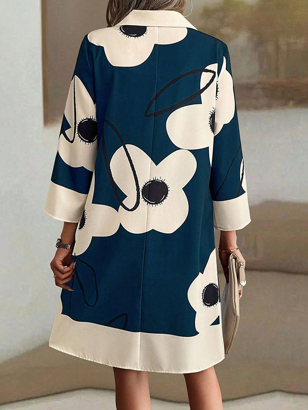 A-Line Loose Buttoned Flower Print Stand Collar Mini Dresses - Seldom Seen Styles