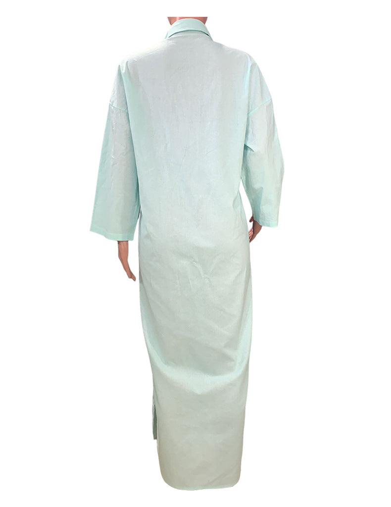 Loose Fit Cotton Linen Shirt Dress - Elegant Long & Mid-Sleeve Maxi Dress - Seldom Seen Styles