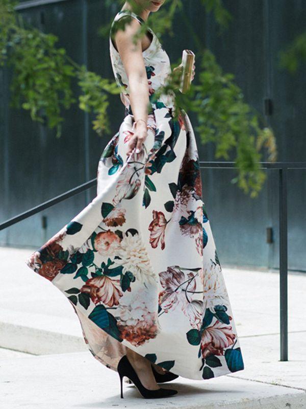 Autumn And Winter Sexy V-Neck Print Sleeveless High Waist Evening Dress - Seldom Seen Styles