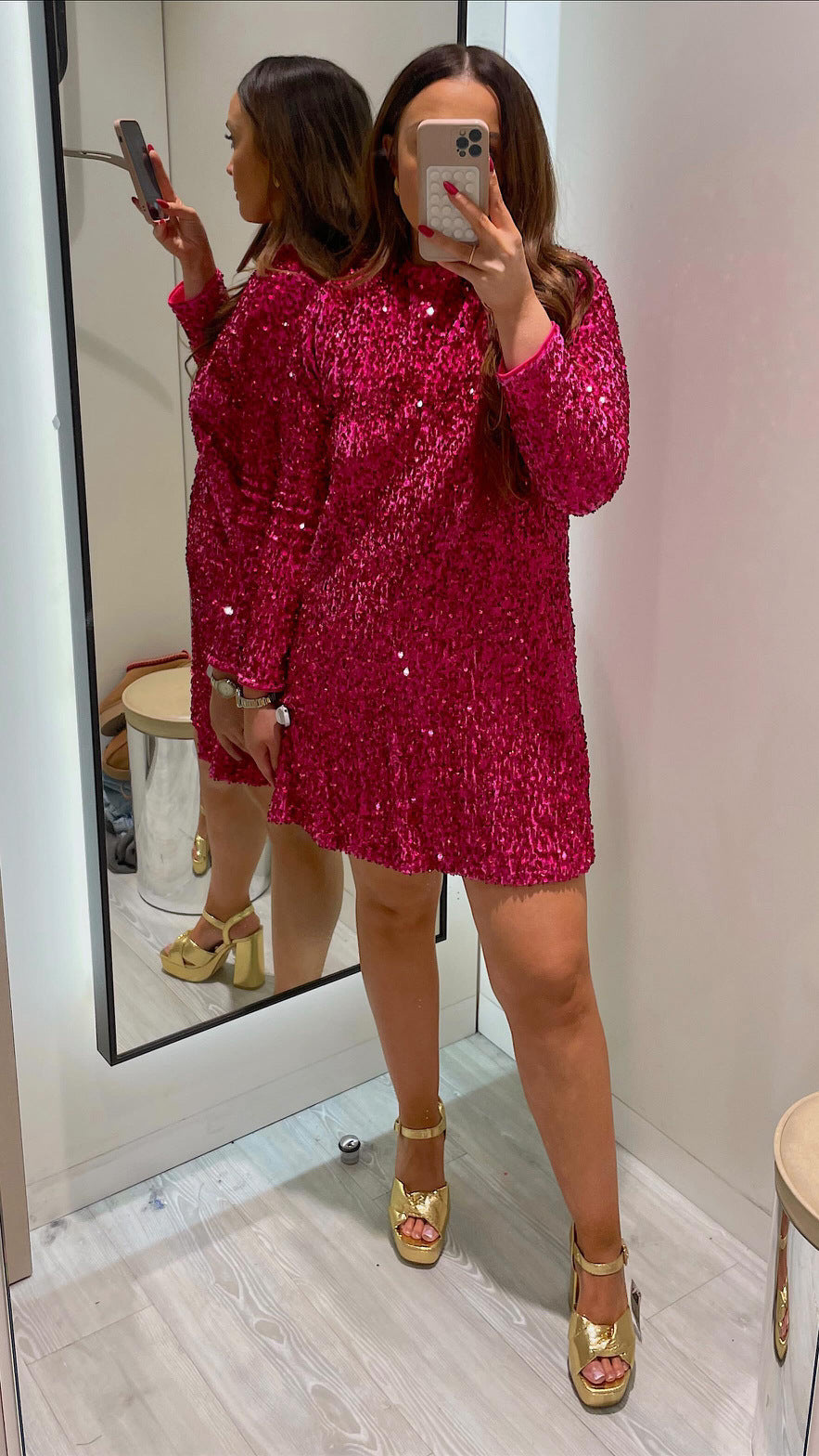 BONNIE™ - Elegant Sequin Dress with Fitted Round Neck & Long Sleeves - Seldom Seen Styles