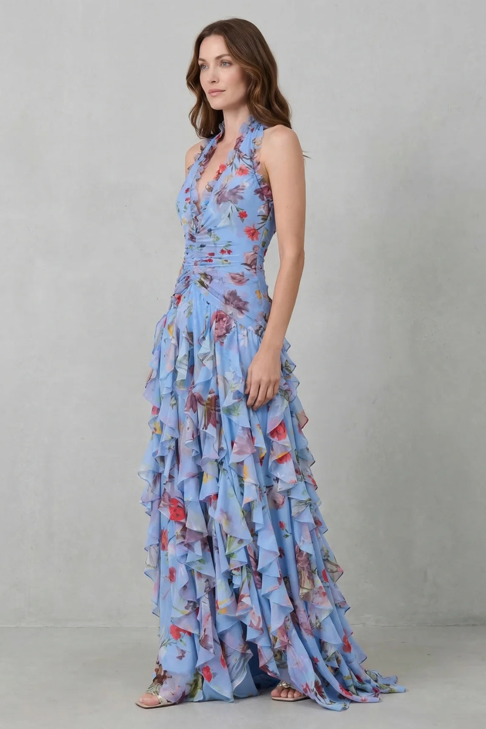 Belladina – Romantic rose cascade – Halter maxi dress - Seldom Seen Styles