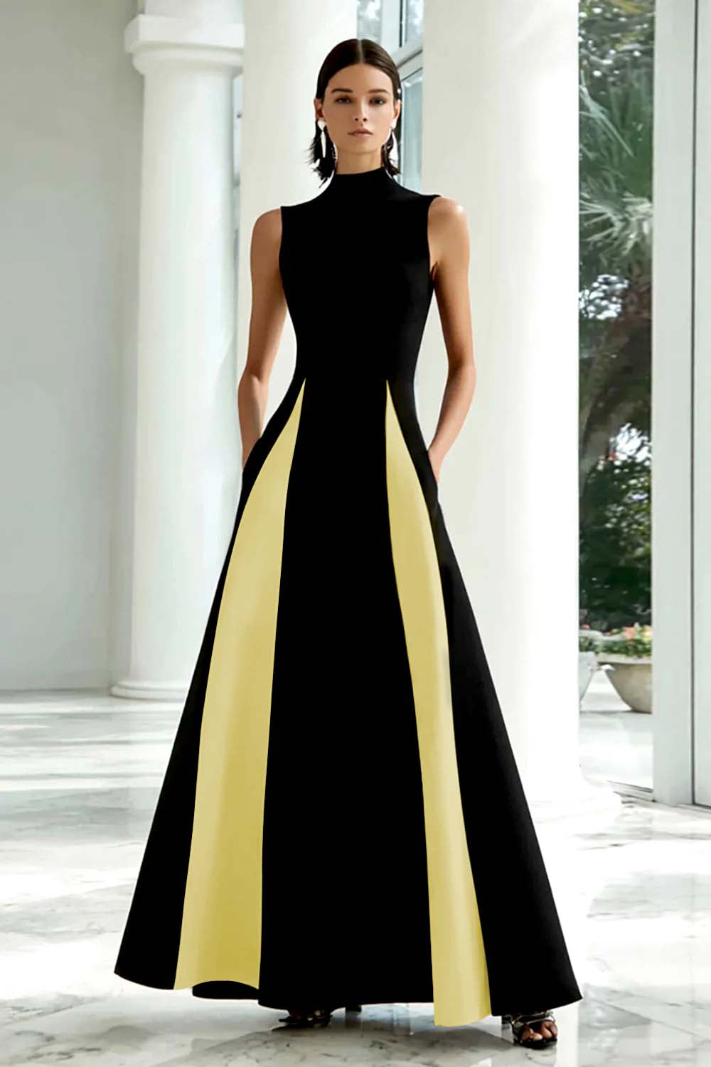 Black and White A-Line High Neck Long Formal Dress - Seldom Seen Styles
