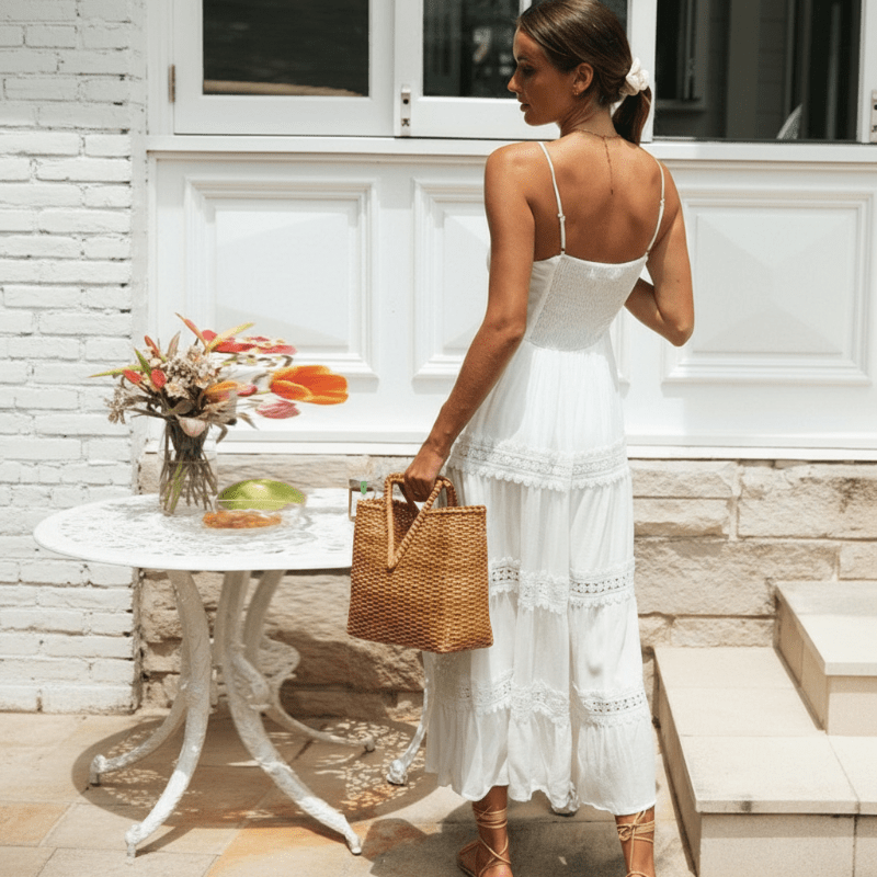Boho Spaghetti Strap White Dress - Seldom Seen Styles