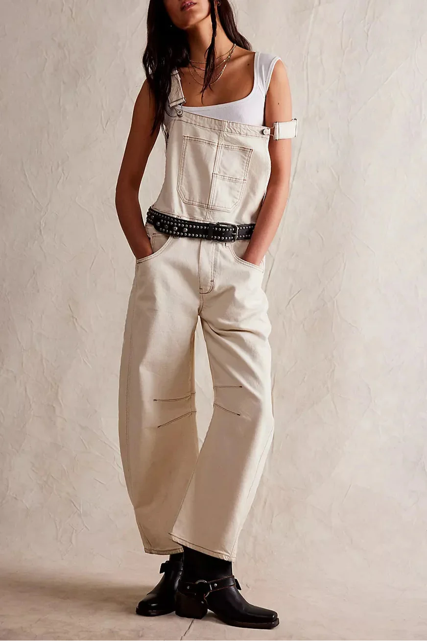 Calvia Wide-Leg Denim Overalls Causal Pant - Seldom Seen Styles