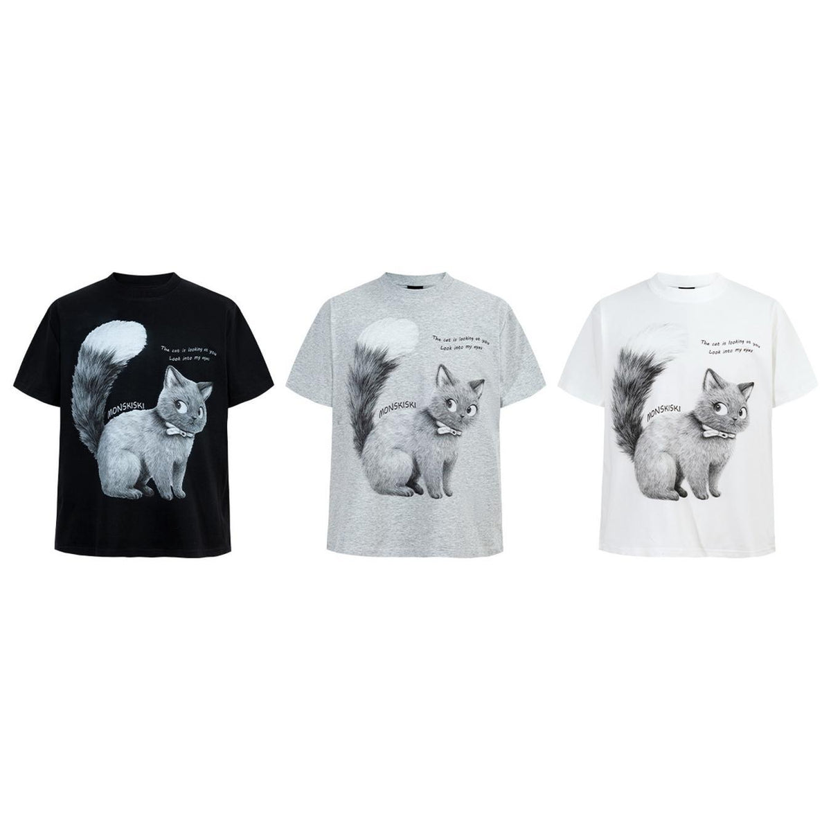 Cat Letter Print Short Sleeve T-Shirt Ice Fabric Cooling UPF50 Quick Dry Loose Fit Streetwear Couple Summer Casual Tee | Cool Cat Tee - Seldom Seen Styles