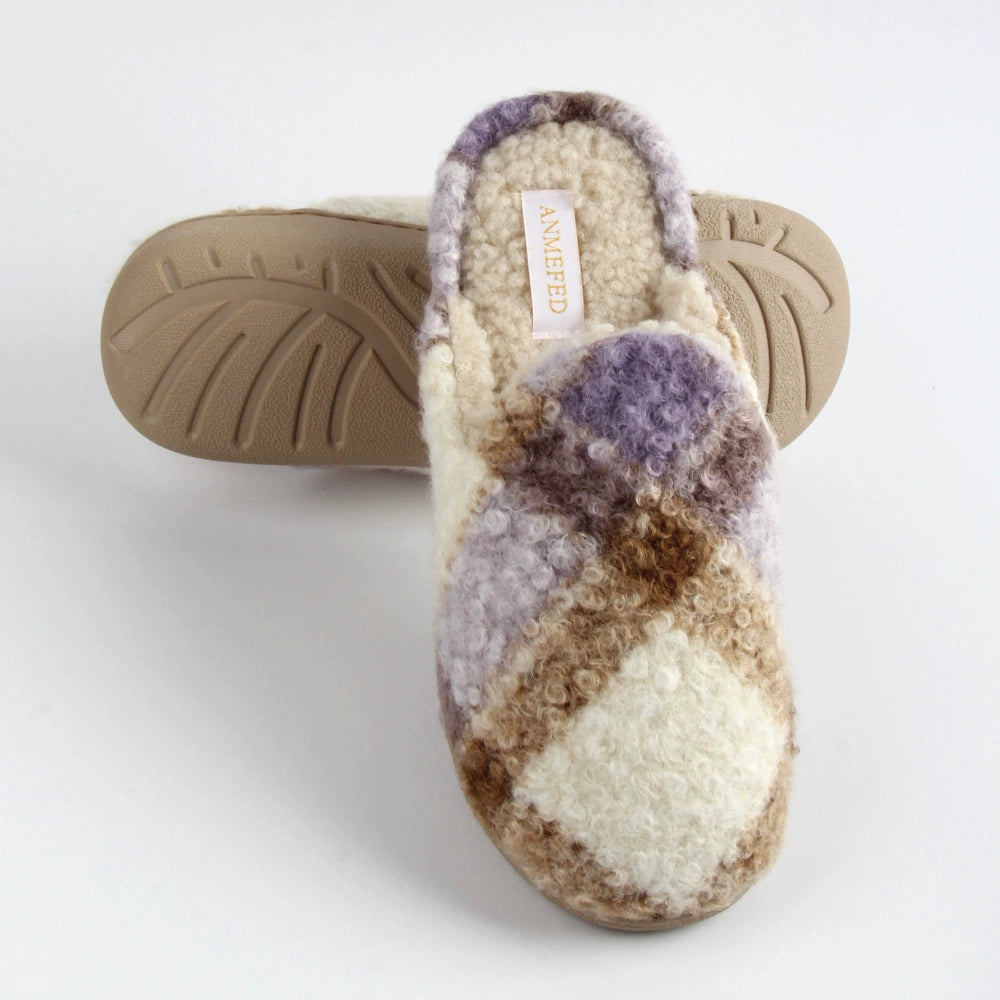 Checkered Girls House Slippers,Comfort,Wool-Like Plush Fleece Lined,in Winter Keep Warm,Slip-On for indoor - Seldom Seen Styles