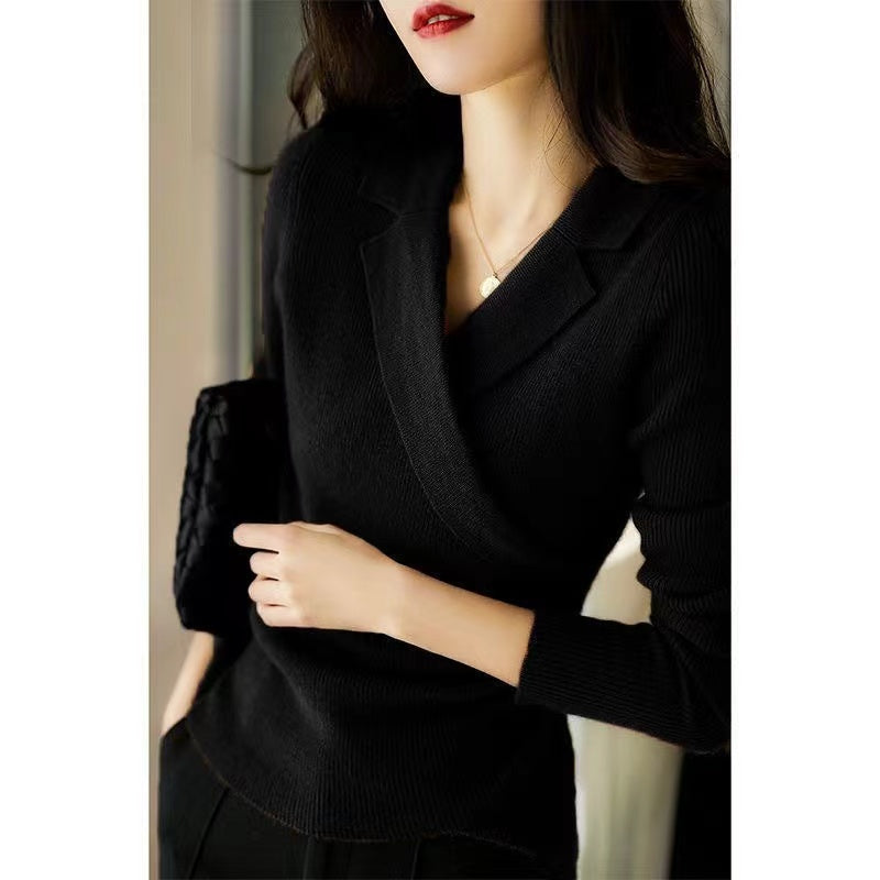 Chic Caramel Peter Pan Collar asymmetrical design slim fit Fall Sweater - Seldom Seen Styles