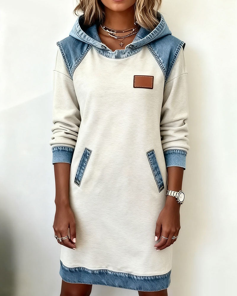 Chloe - Casual Hooded Denim Insert Dress - Seldom Seen Styles