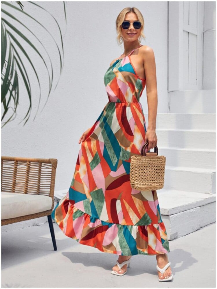 Colorful Boho Summer Halter Maxi Dress - Seldom Seen Styles
