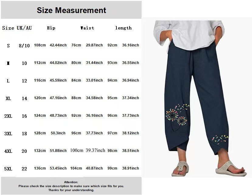 Cotton Linen Casual Summer Capri Pants Printed Cropped Comfy Baggy Trousers with Pockets Palazzo Lounge Pants - Seldom Seen Styles