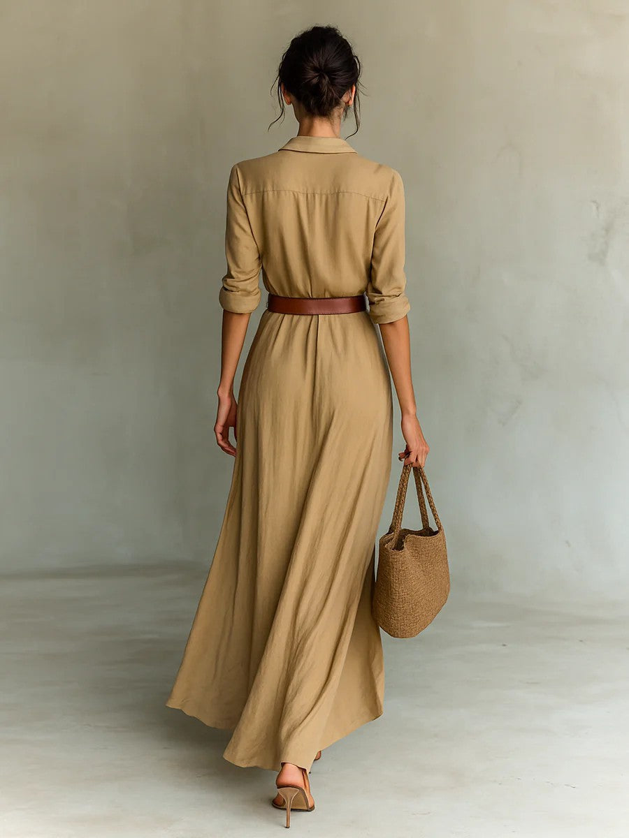 Oakleigh Elegant V-Neck Belted Maxi Dress - Formal & Everyday Wear - Seldom Seen Styles
