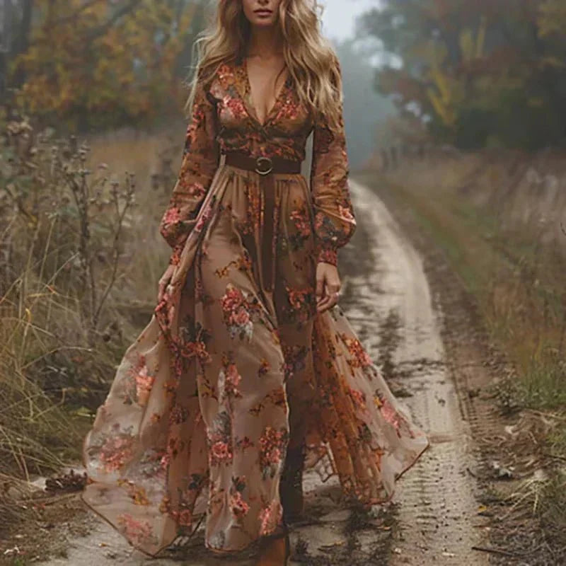 Women's Boho Ruffled Maxi Dress Flowy Tiered Skirt Casual Summer Beach Vacation Long Dress Bohemian Sundress with Ruffle Hem - Seldom Seen Styles