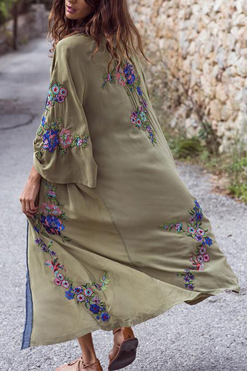 Embroidered Denim-trimmed Beach Loose Swimwear Bikini Cover Up - Seldom Seen Styles