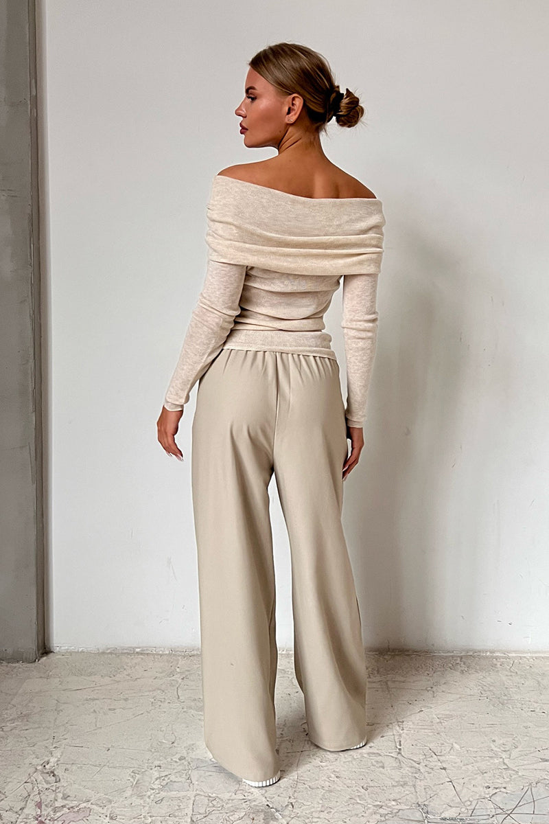 Fitted Crew Neck Long Sleeve Shirts for Women Off Shoulder Ribbed Knit Slim Fit Going Out Tops Outfits 2025 Trendy Fashion Clothes - Seldom Seen Styles