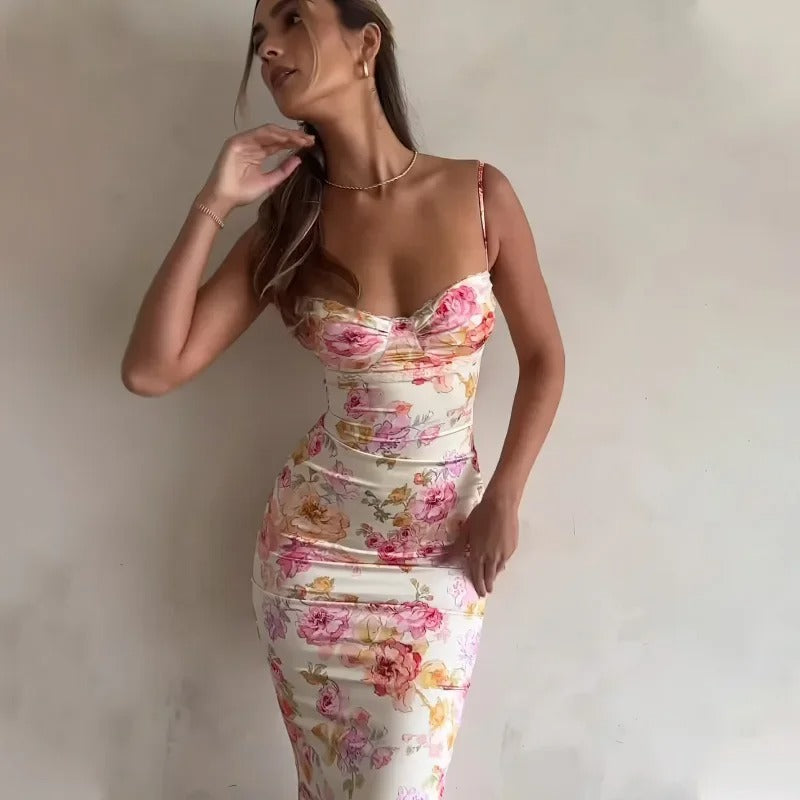Floral Maxi Dress with Underwired Bust Support and Adjustable Straps - Seldom Seen Styles