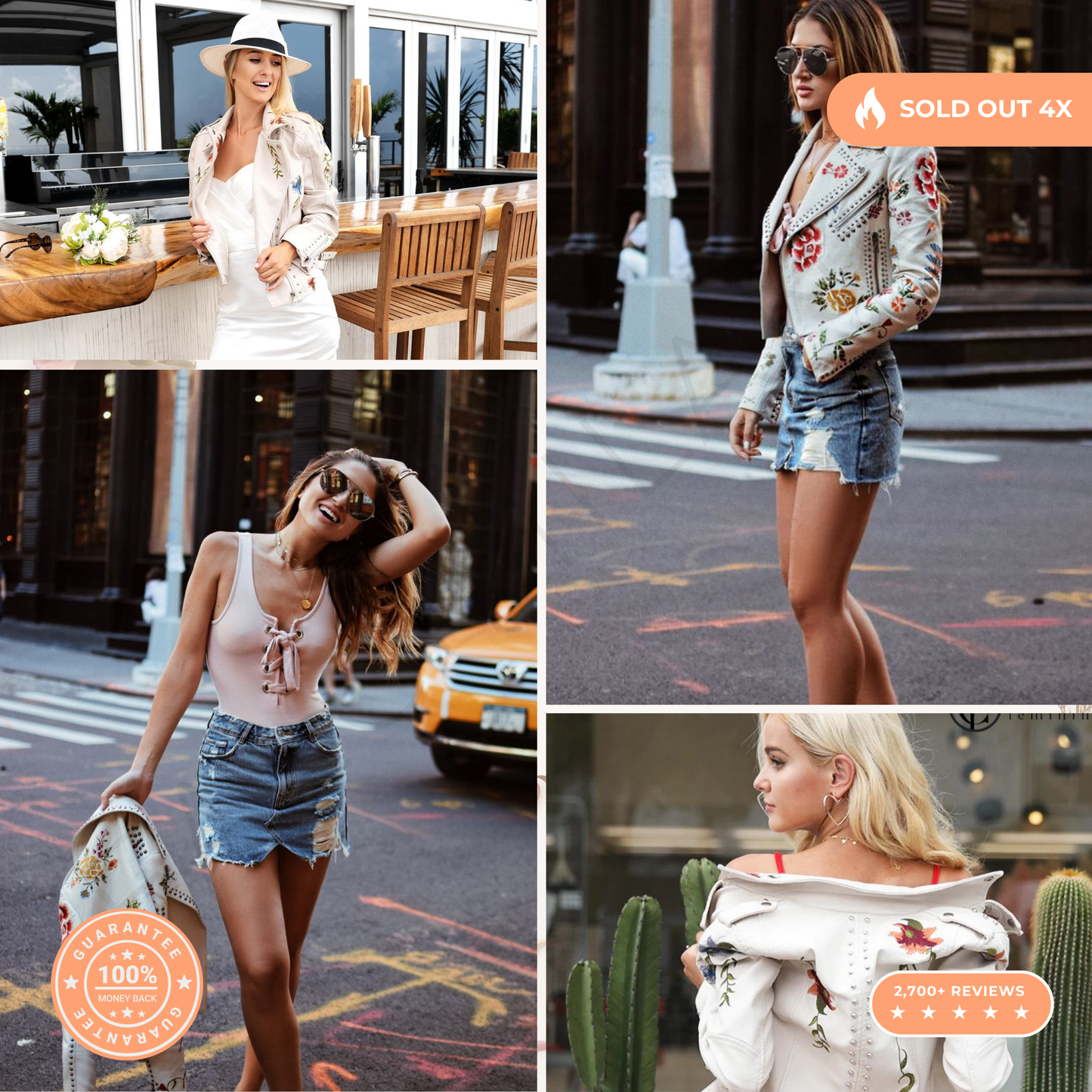 100% Leather Floral Motorcycle Jacket