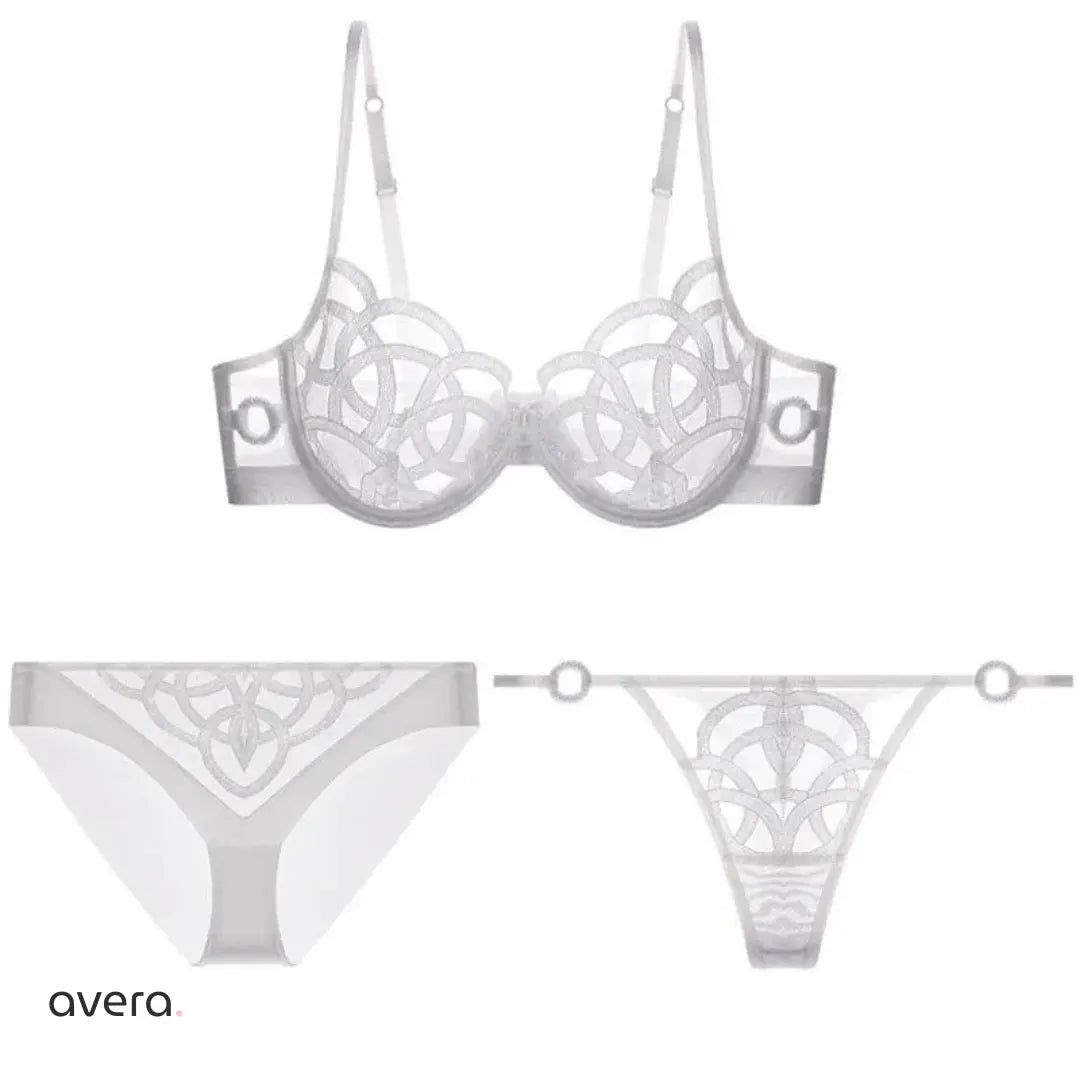 Hollow Out Lace Bra & Panty Set – Black & White
