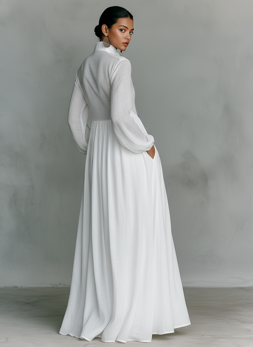 Women's Long Sleeve Cotton Linen Maxi Dress - Slimming Loose Fit Patchwork Design - Seldom Seen Styles