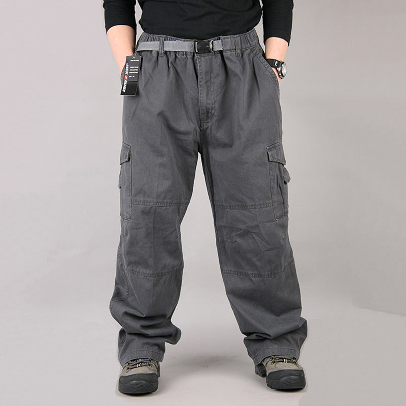 Men's Plus Size Wide Leg Cotton Cargo Pants Hip Hop Elastic Casual Trousers Summer Streetwear Outfit - Seldom Seen Styles