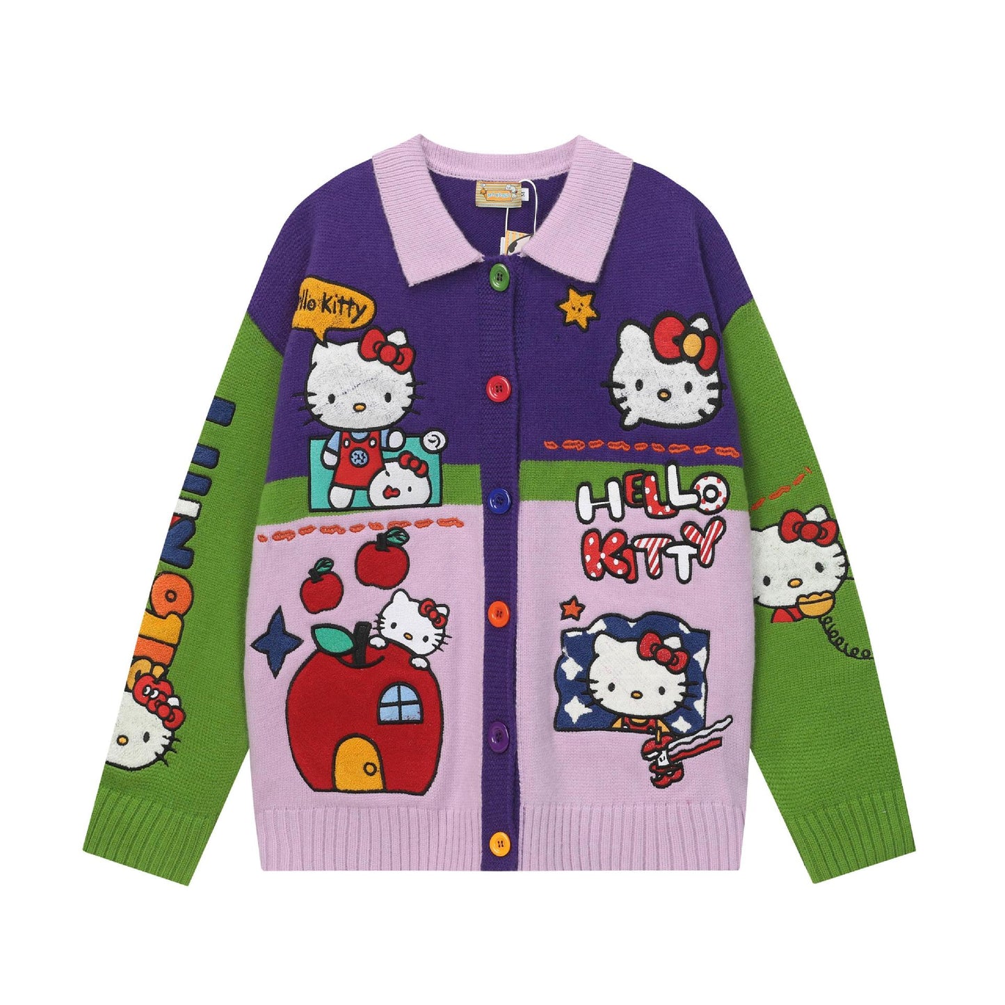 Cartoon Color-Block Knit Sweater Jacket Loose Fit Couple Casual High Street Vintage INS Streetwear Outerwear | Toon Knit Jacket