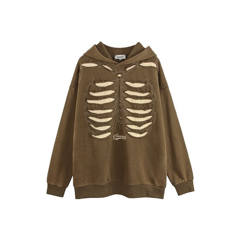 VANCARHELL Skeleton Ribcage Acid Wash Hoodie